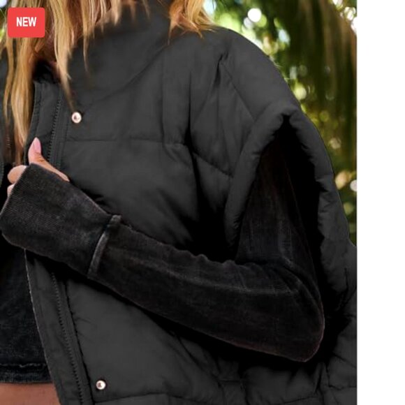 Oversized Puffer Vest Stand Collar Full Zip Sleeveless Quilted Warm Coat - Picture 4 of 7